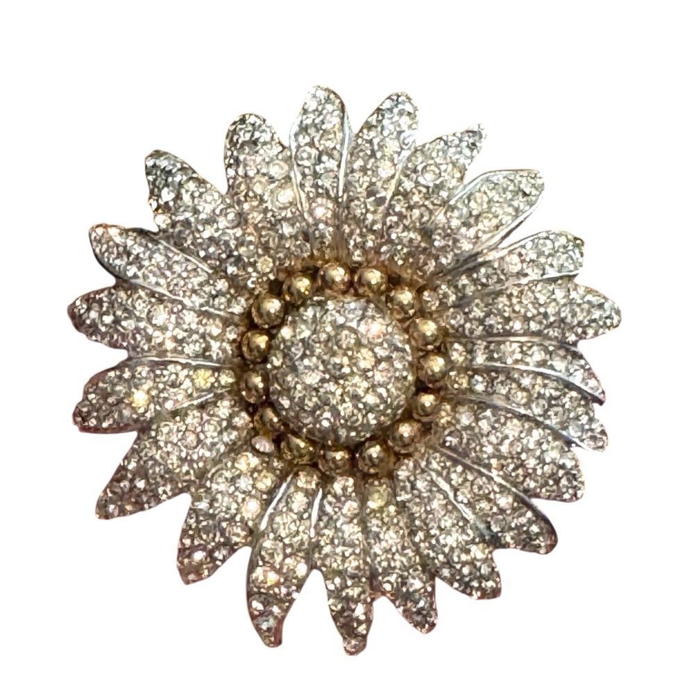Vintage Halbe Floral Brooch Rhinestones Crystals Silver Rhodium Plated
